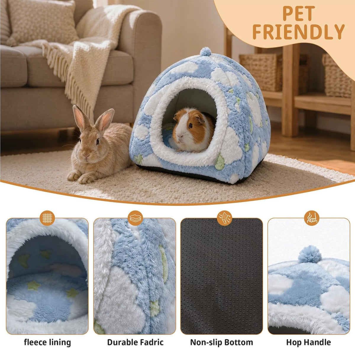 Rabbit Hideout Guinea Pig Hideout Bed Bunny Bed for Rabbit Guinea Pig Hiding Hut Small Animals Washable Winter Sleeping House for Small Pet
