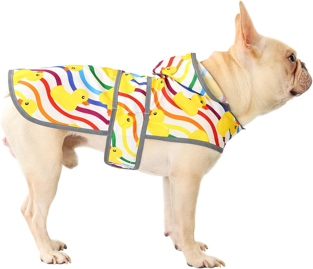 Dog Raincoat for Medium Dogs Waterproof Jacket Hooded Rain Coats with Reflective Strips Leash Hole & Poncho Adjustable Fit (Rainbow,M)
