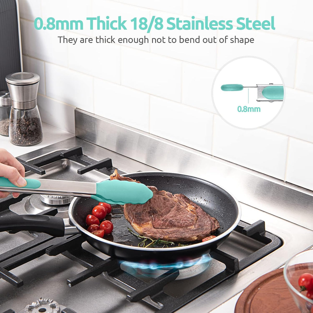 U-Taste Kitchen Tong for Cooking, 600ºF Heat-Proof Silicone, 12in/Aqua Sky