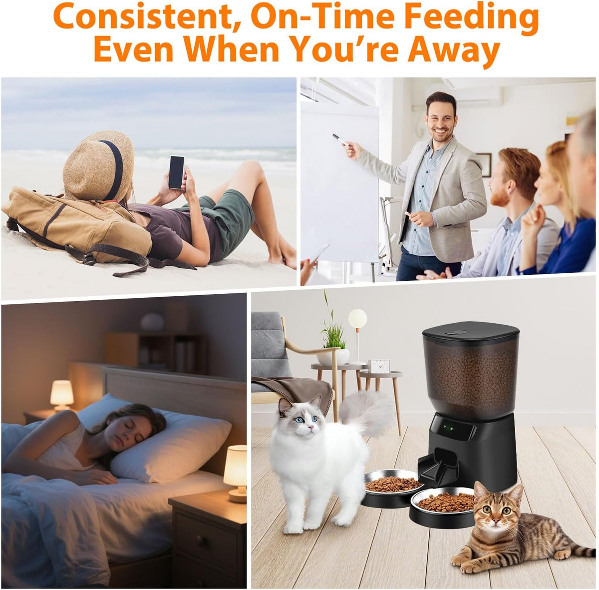 Automatic Cat Feeders WiFi for Two Cats, 5L/20 Cups Double Automatic Cat Food Dispenser with APP Control, 2 Stainless Bowls, Timer Setting 20 Portions 10 Meals Per Day