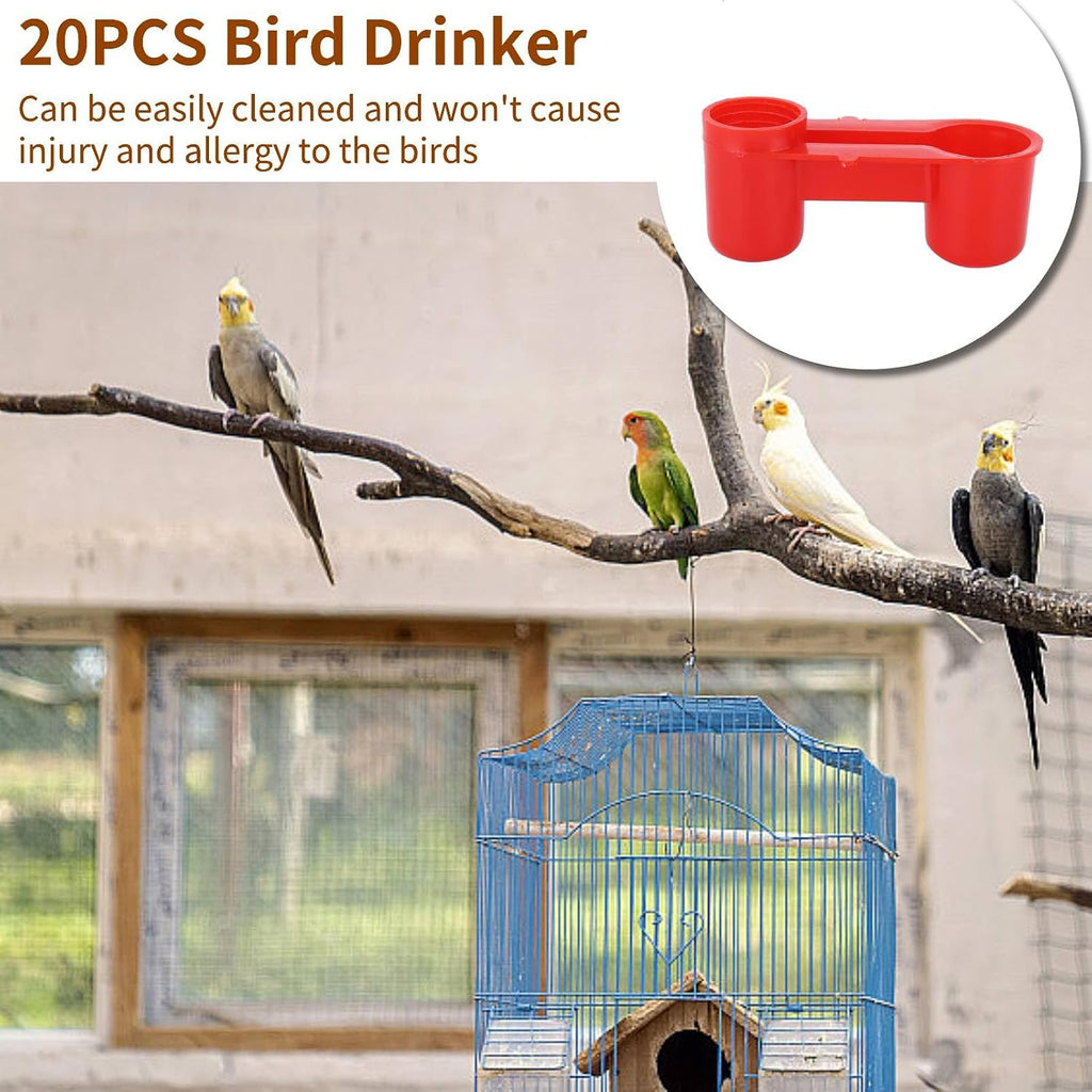 20PCS Bird Drinker Feeder Cup, PVC Soda Pop Water Bottle Cup, Bird Water Dispenser Parrot Water Dispenser Pigeon Water Bottle Feeder for Pigeons Parrot Chicken, 4 X 1.5 X 1.7in