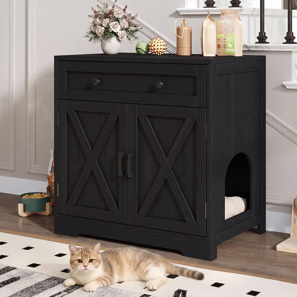 knoworld Cat Litter Box Enclosure with Storage Drawers,Black