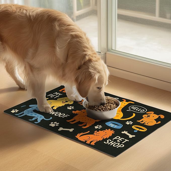 Cute Happy Dog Food Mat for Cat Food Mat Food and Water Bowl Pet Feeding Bowl - Image 2