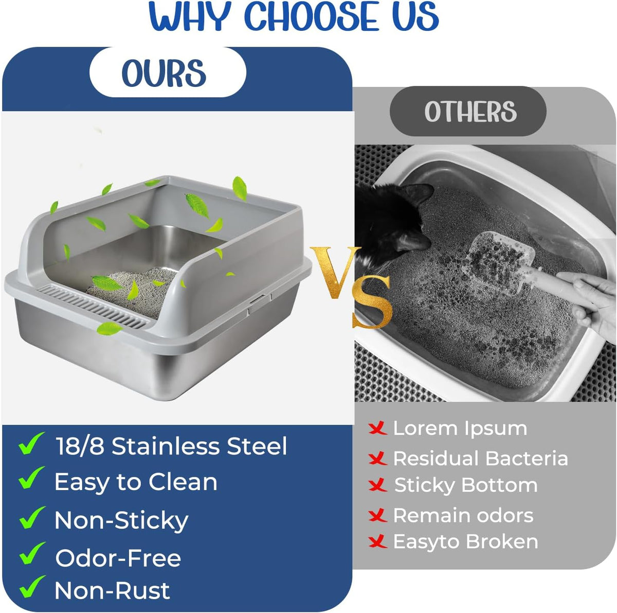 Stainless Steel Cat Litter Box, Kitty Litter Box for Small Cats