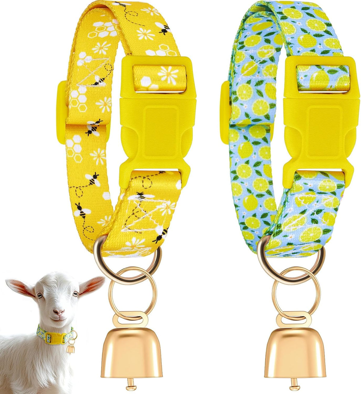 2 Pack Floral Goat Collars with Bells, White Pink Girly Pattern for Lambs