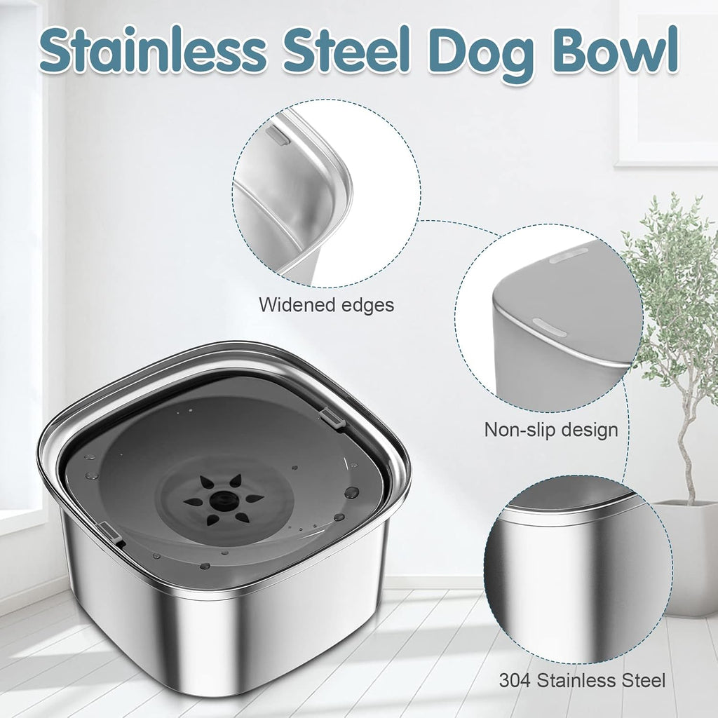 UPSKY 3L Stainless Steel Dog Water Bowl, No-Spill Slow Drinking Feeder