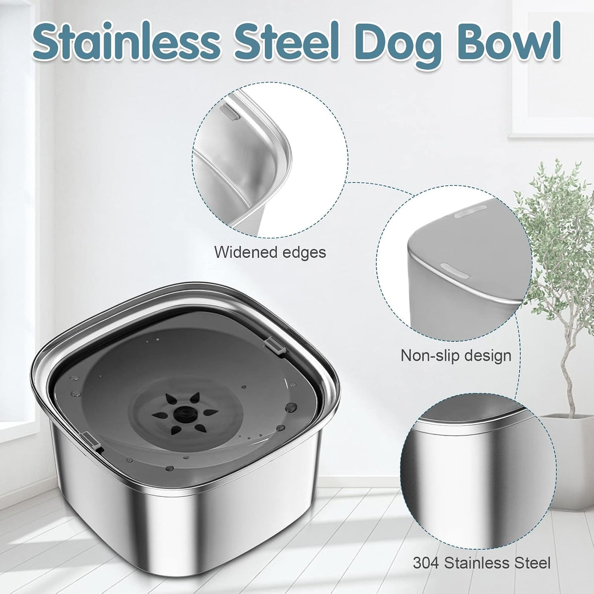 UPSKY 3L Stainless Steel Dog Water Bowl, No-Spill Slow Drinking Feeder