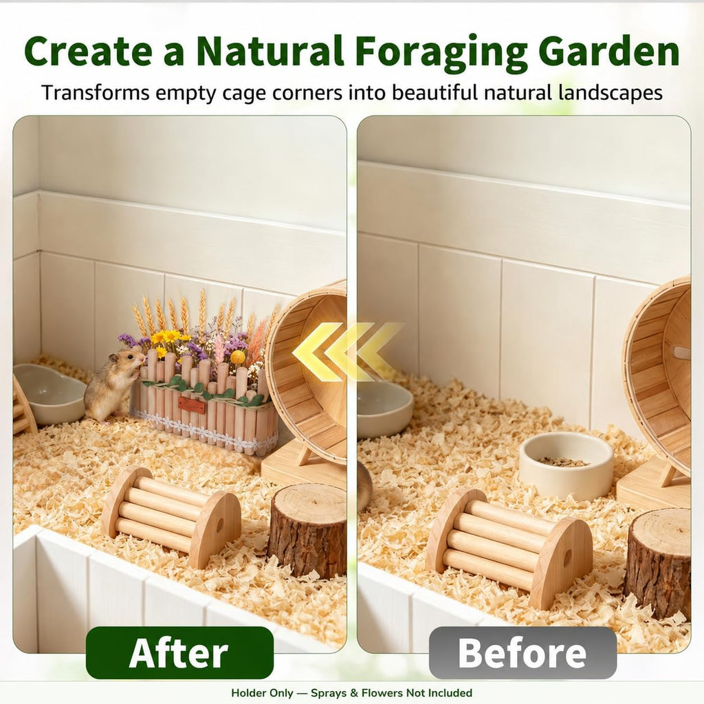 Hamster Sprays Holder, Natural Wood Handmade Hamster Flower Forage Stand