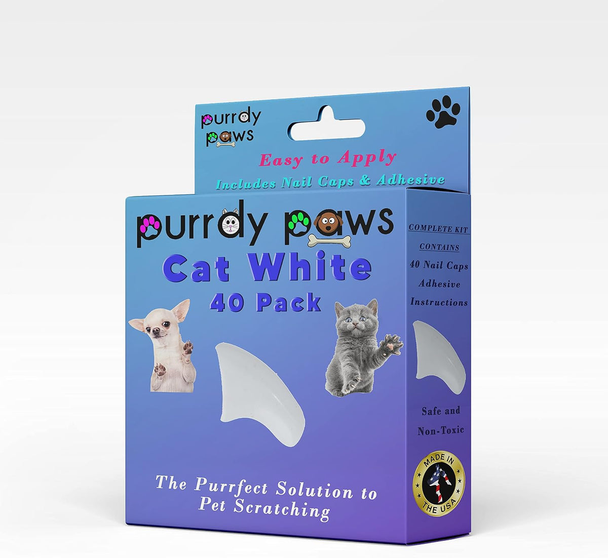 40 Pack Soft Nail Caps for Cat Claws White Small