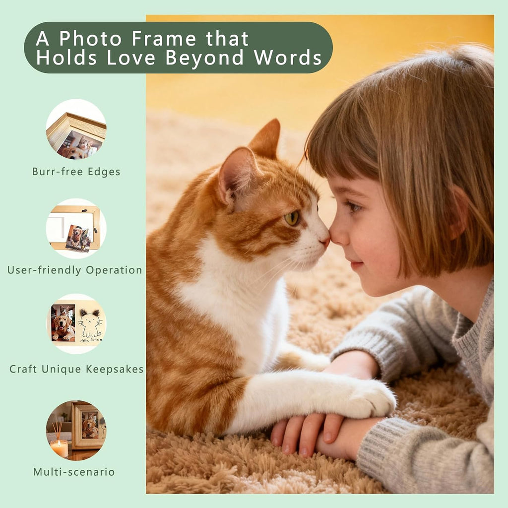 Pet DIY Frame with Hair Paste kit-DIY Memorial Keepsake for Cats and Dogs. Ideal Home Decoration and Gift. Pet Fur Keepsake kit with Customization Tool, Wooden Photo Print Frame. (Small)