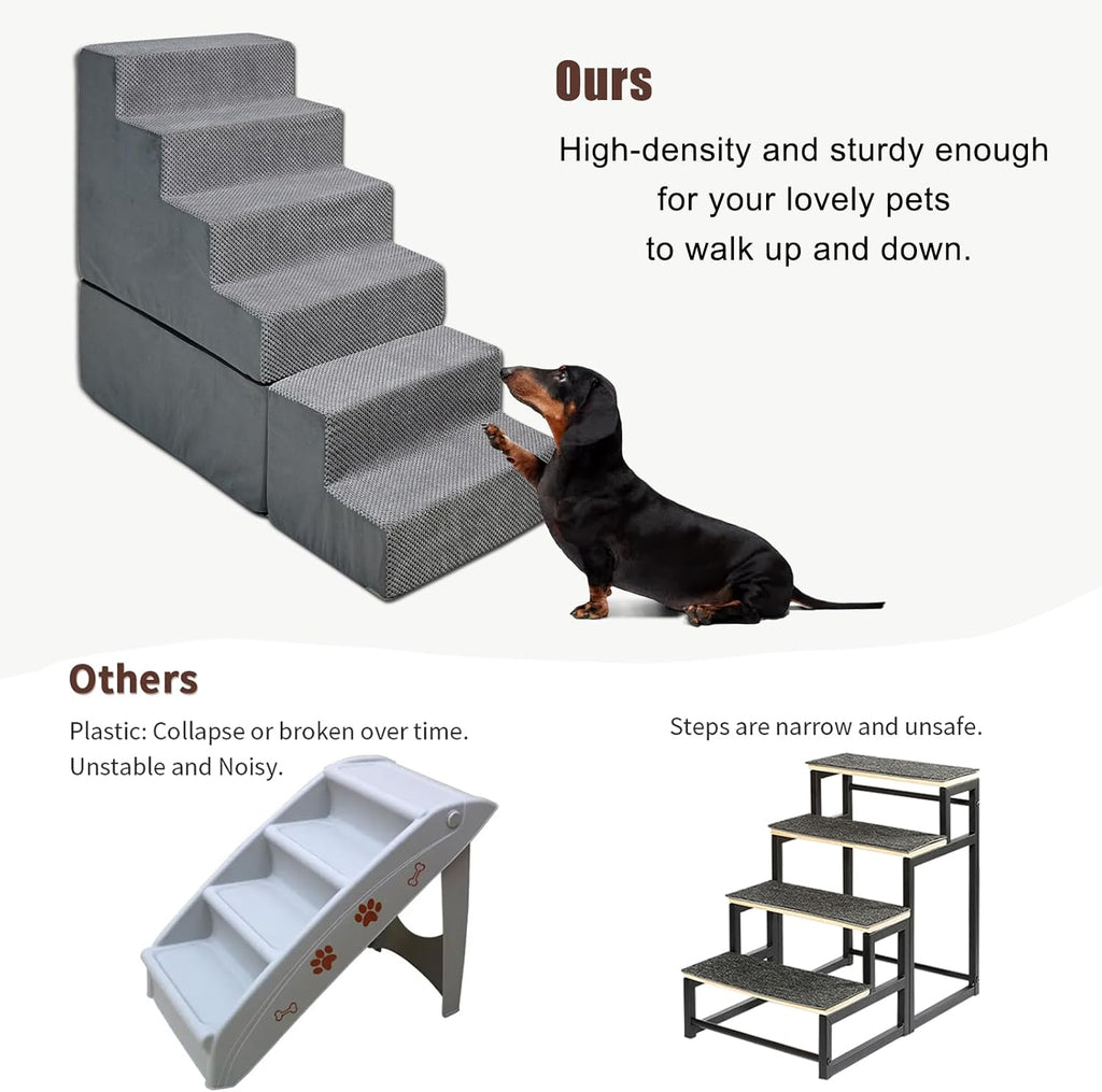 6-Step 35D Foam Dog Stairs Steps for High Beds 30-32" H