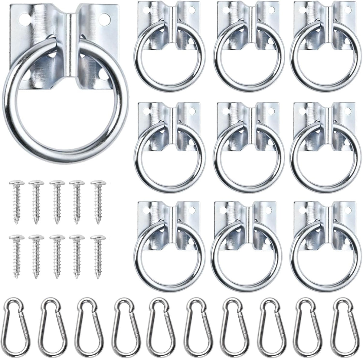 10 Pcs Cross Tie Ring Set, Horse Trailer Tie Ring with 10 Spring Snap Hook and 40 Screws, Tie Down Ring for Stall, Trailer, Barn, Racetrack, Pasture