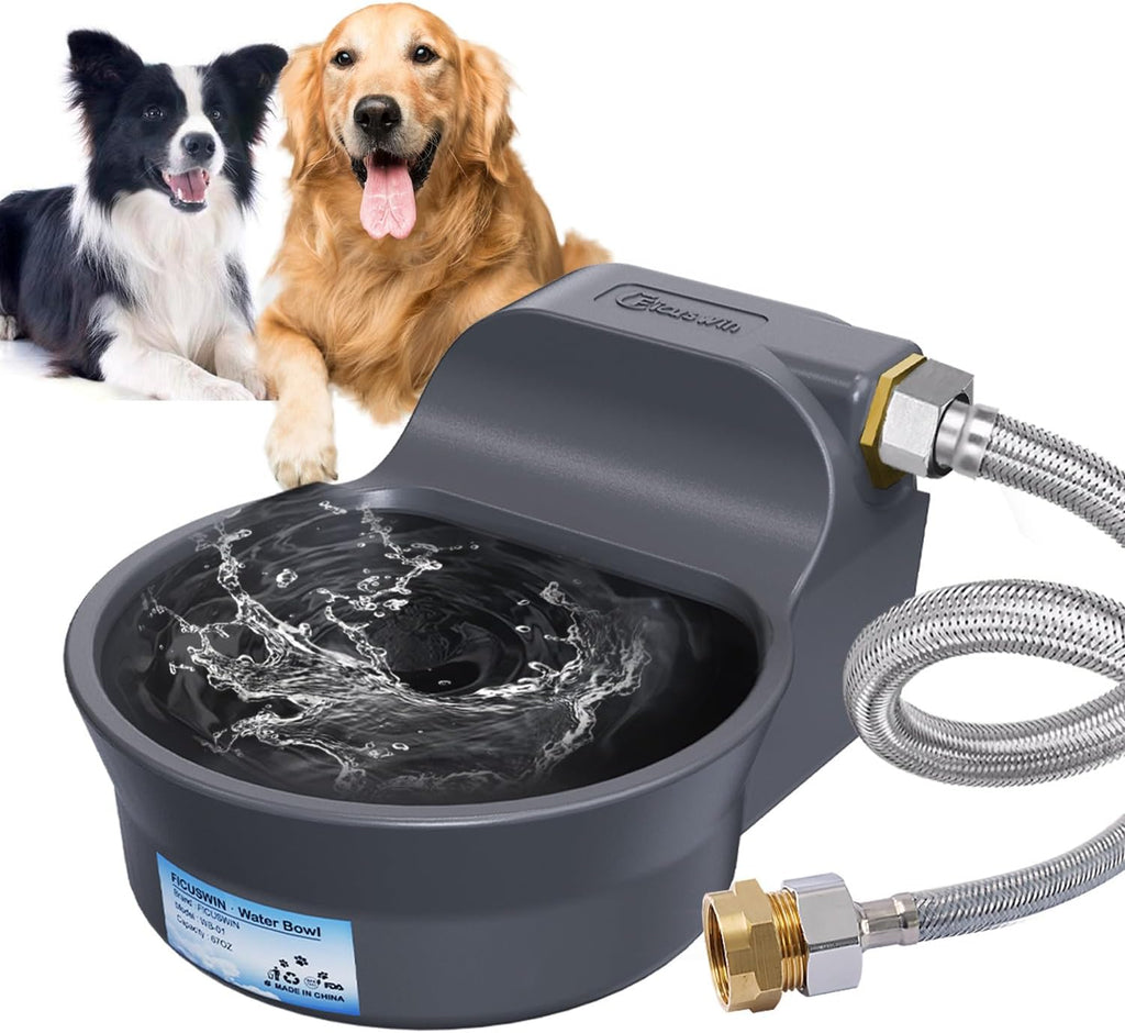Automatic Dog Water Bowl Dispenser Patented 70OZ Water Dispenser for Dogs 2L Water Bowl Fit 3/4in GHT Male Faucet Outdoor Automatic Water Bowl Include Automatic Water Fill Valve Adapter 5ft Water Hose
