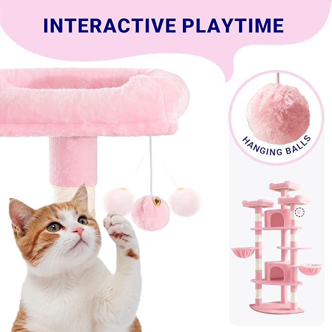 Allewie 73in Fan-Shaped Space-Saving Corner Cat Tower/Multi-Level Tall Cat Tree - Image 5