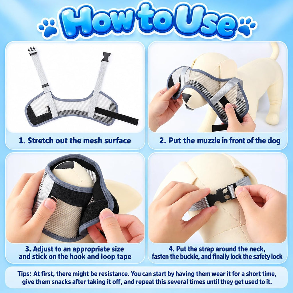 2PCS Breathable Mesh Dog Muzzle,Black+Gray,M Size
