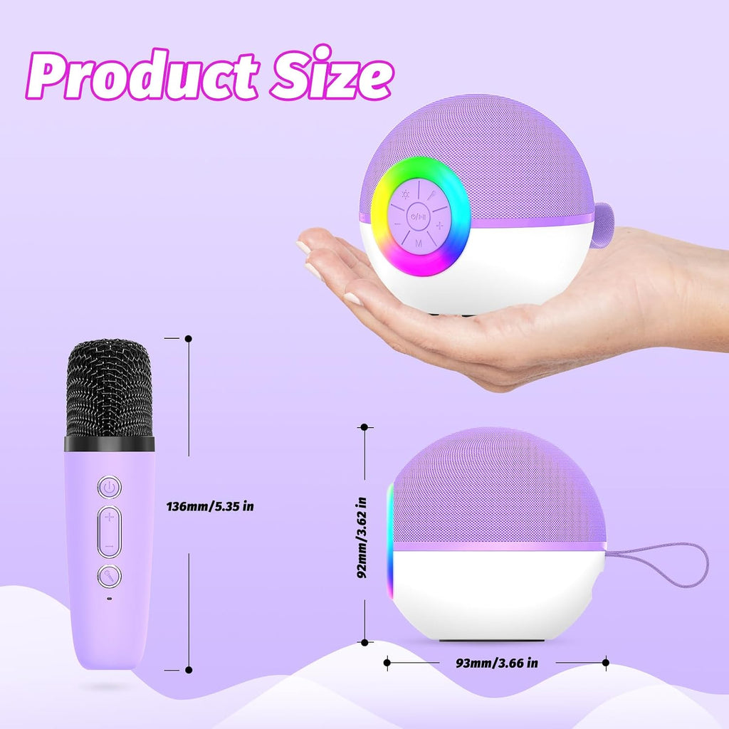 Mini Karaoke Machine Speaker for Kids Adults, Portable Bluetooth Microphone Song Toys with LED Light, Best Chritmas Birthday Festival Gift for 3 4 5 6 7 8+ Year Old Girls Boys (Purple-2MIC)