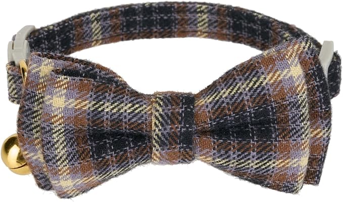 2 Pack Cotton Cat Collar, Removable Bowtie, Plaid Pattern, Safety Breakaway - Image 7
