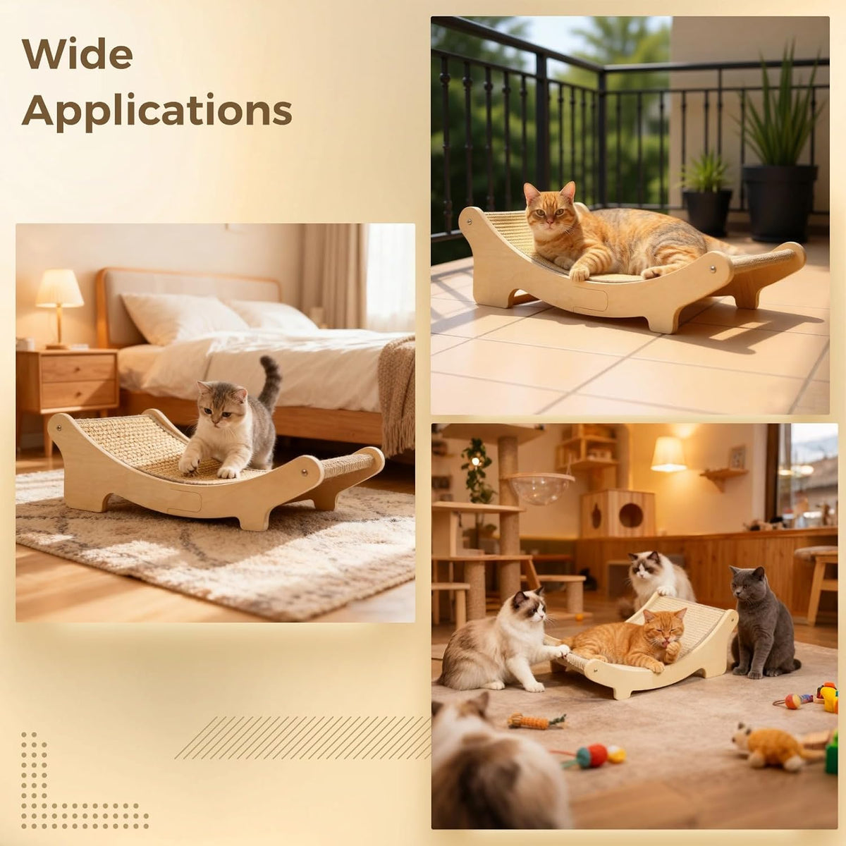 Wooden Cat Scratching Board Bed, Curved Sisal Cat Scratcher, Dual-Use Lounge Chair for Large Cats, 19.7 x 13 x 6.7 in, Stable Solid Wood Furniture Protector