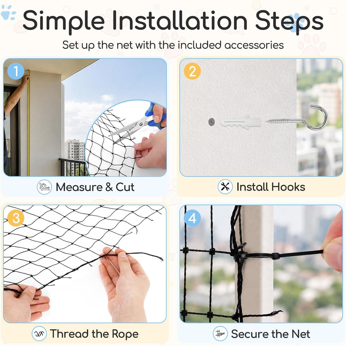 10 x 13 ft Cat Balcony Netting with Steel Wire-Reinforced Mesh
