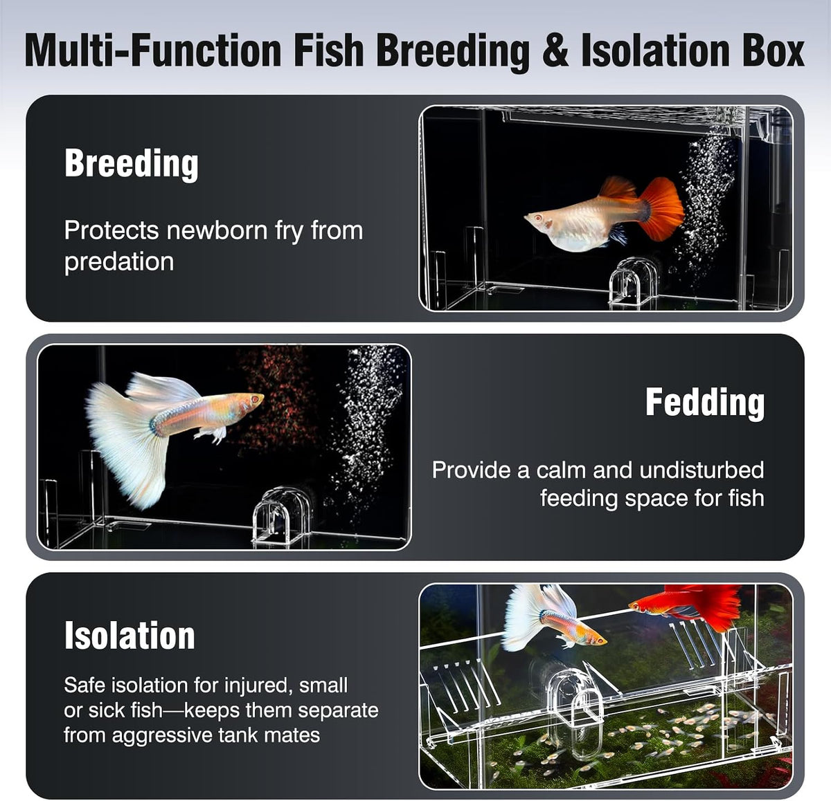 Acrylic Fish Breeder Box,Multifunction Aquarium Isolation Box,Separator Hatchery Incubator Tank for Guppy, Betta, Clownfish, Baby & Injured Fish,Aquarium Bio Filter Material Box,Clear Water