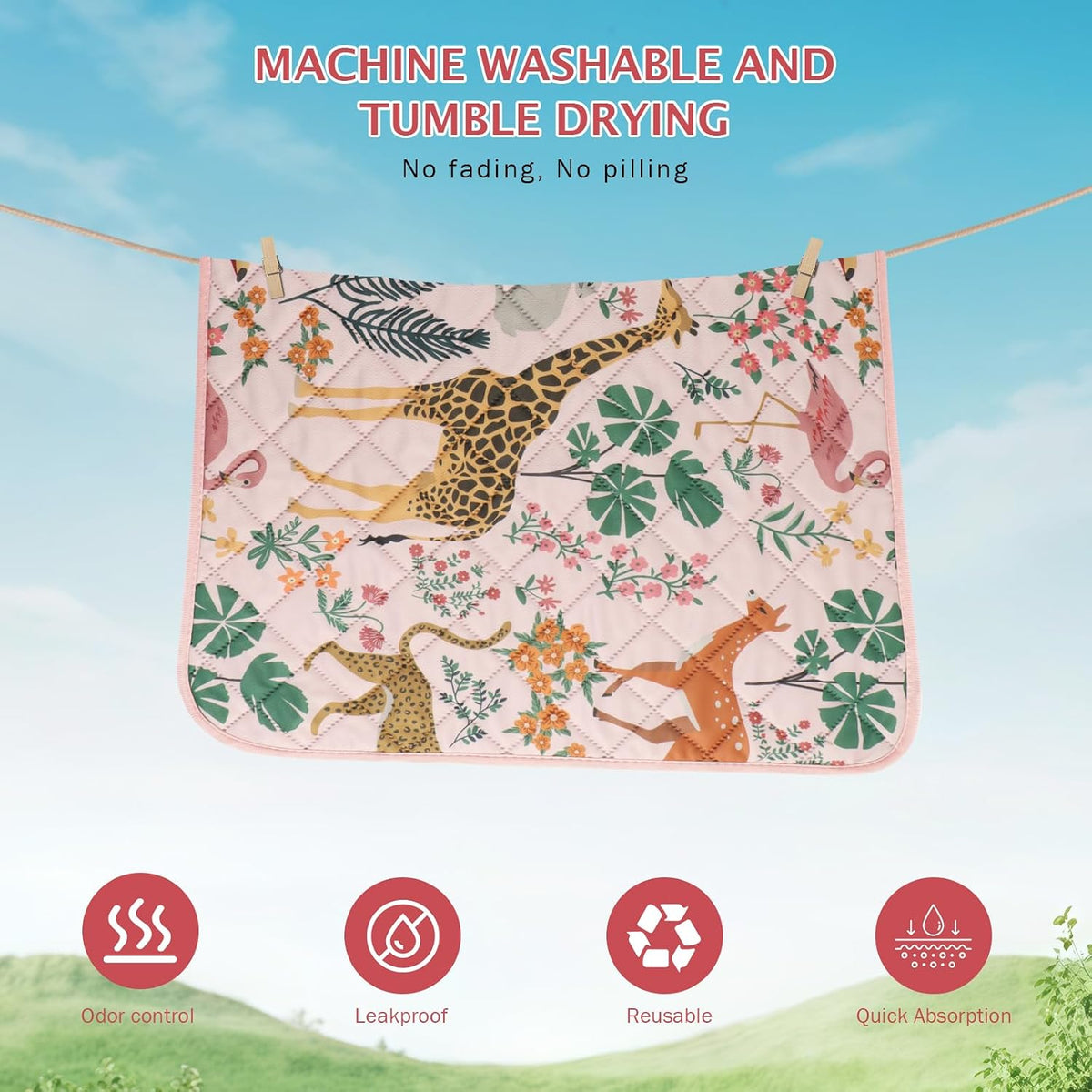 IEUUMLER Washable Pee Pads for Dogs, 2 Pack Forest Pattern Reusable Waterproof Puppy Pads, Non-Slip Super Absorbent Dog Training Pad for Playpen Crate Bed EU013 Pink Jungle, 24x18