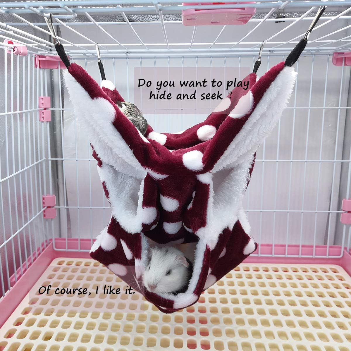 LEFTSTARER Rat Ferret Sugar Glider Cage Hammock Bedding Small Pet Cage Accessories Toy Triple-Layer Hammock Bedding for Hamster Guinea Pig Sugar Glider Rat Ferret Chinchilla Playing Sleeping(Red)