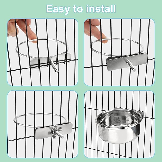 Hypeety Pet Bird Food Feeding and Drinking Hanging Cup Clamp Holder Stainless - Image 3