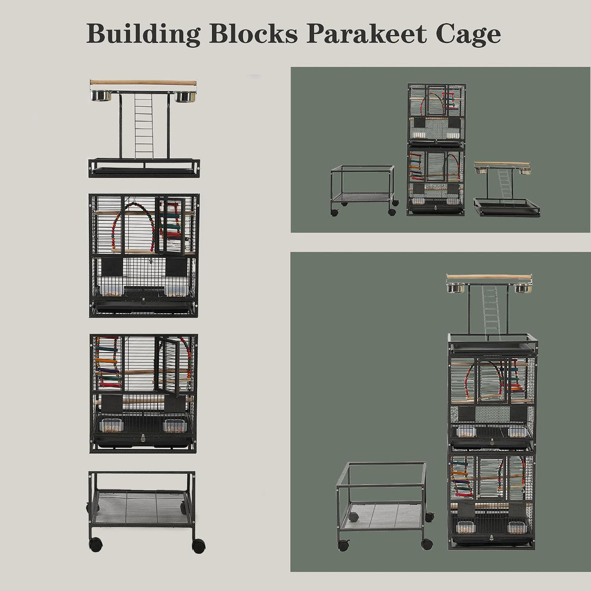 68" Double Bird Cage,Stackable Divided Parakeet Cage, Parrot Cages for Medium Birds with Bird cage Toys,Birdcage Seed Catcher,for Cockatiels Canaries Lovebirds Finches Budgies Small Parrots