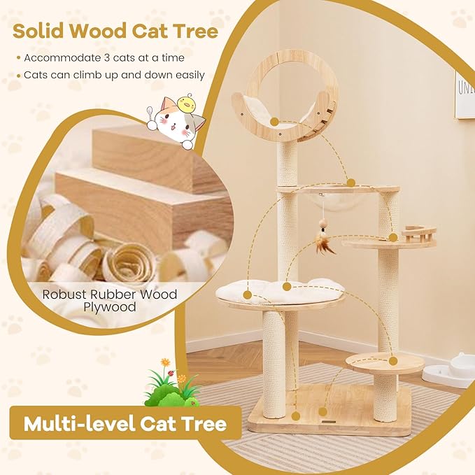 Nightcore 57” Tall Solid Wood Cat Tree - Image 5