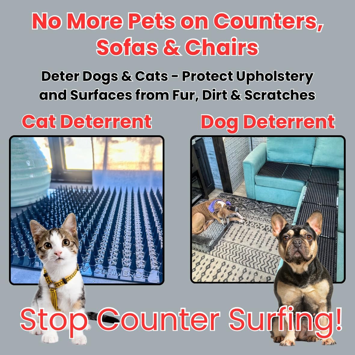 10 Pack Scat Mats for Dogs & Cats – Keep Dogs Off Couch & Furniture, Couch Deterrent & Pet Repellent Mats, Keep Cats Off Countertops