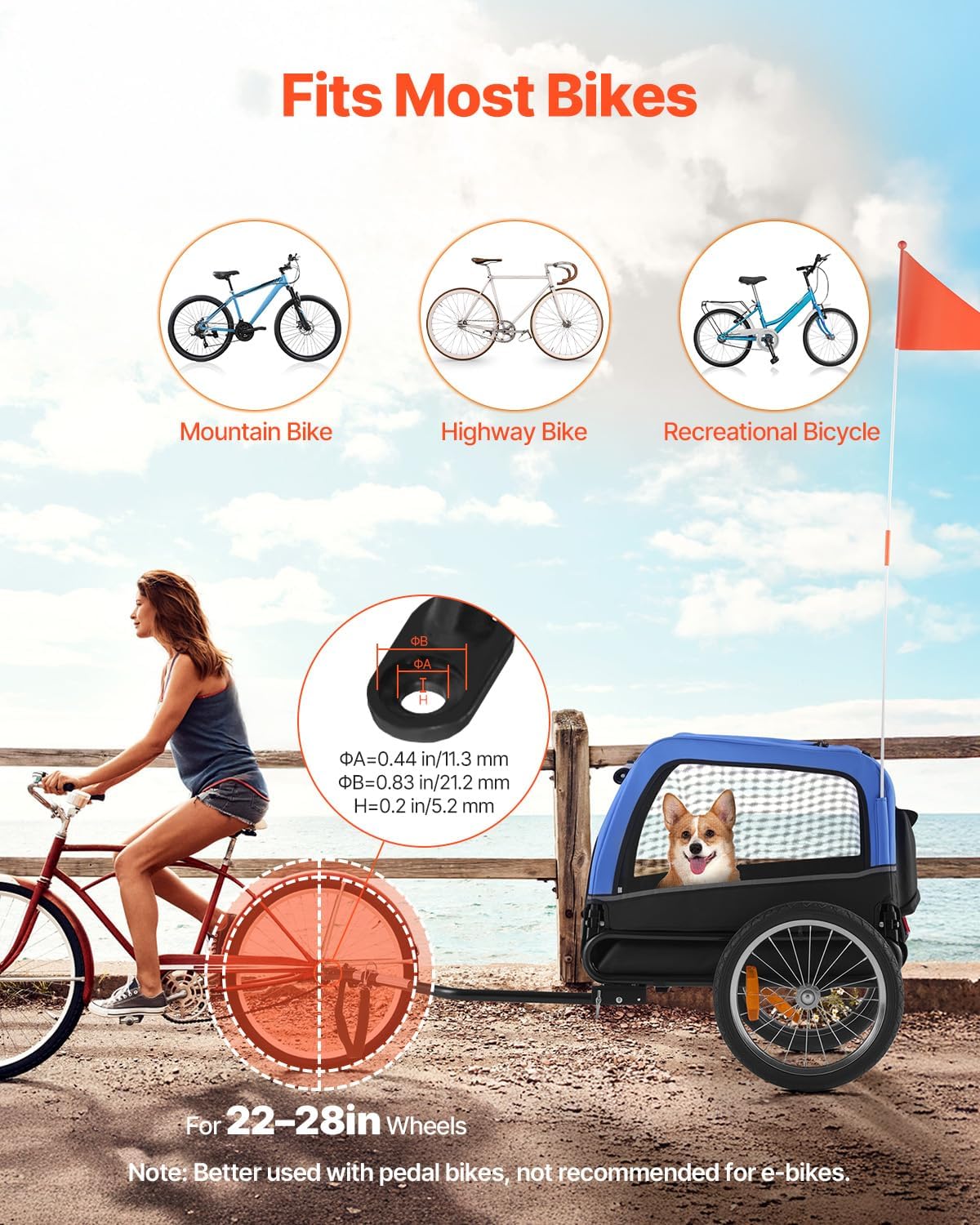 VEVOR Dog Bike Trailer, Supports up to 66 lbs, Pet Cart Bicycle Carrier
