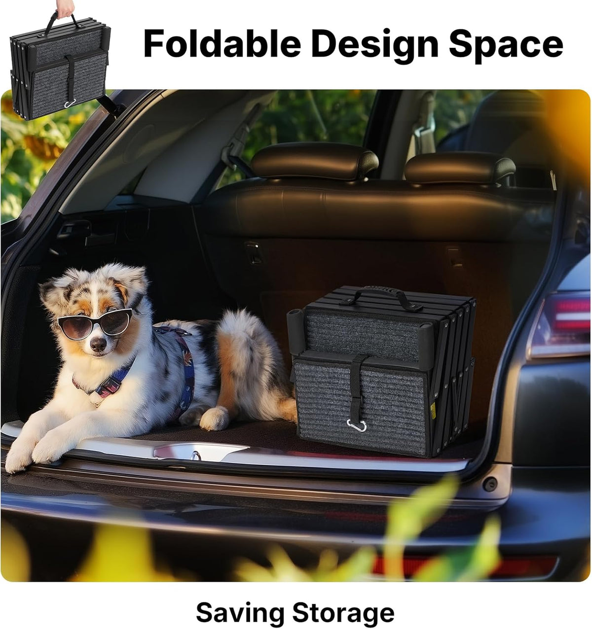 Veehoo Foldable Dog Steps for Car, Collapsible Large Dogs Stairs 17" W