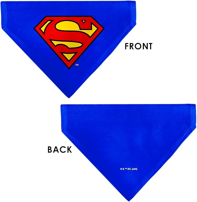 DC Comics Pet Bandana Superman Shield Logo Blue Red Yellow Slip On Collar - Image 3