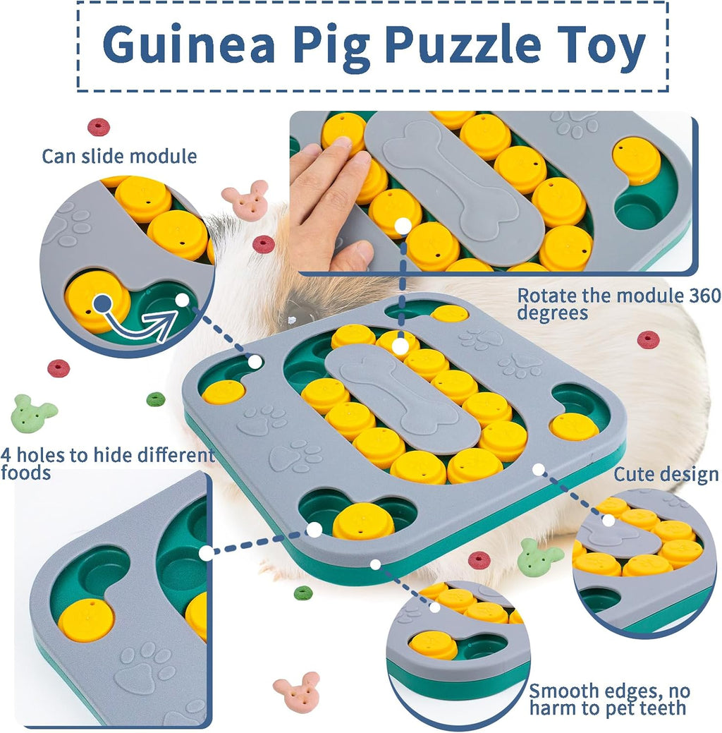 Guinea Pig Foraging Treat Puzzle Box, Large Rabbit Hide Treats Snuffle Box Bunny Toys, 4 in 1 Interactive Treat Dispenser for Rabbits, Bunny, Guinea Pig, Dog Mental Stimulation