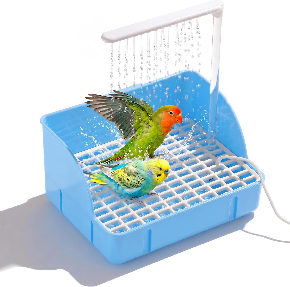 Automatic Bird Bath Shower with Water Spray, Pet Bathtub for Parrots (blue)