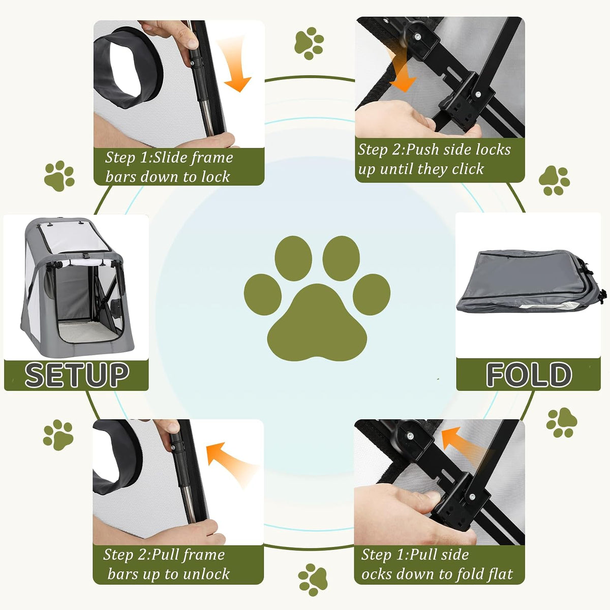 Portable Dog Crate for Car Travel, 29.5"L×22"W×29.5"H Collapsible Dog Crate