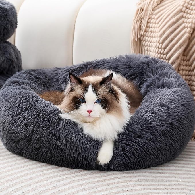 Super Soft Donut Cat Bed and Dog Bed Round Plush Pet Cushion Fluffy Rabbit Cave - Image 4