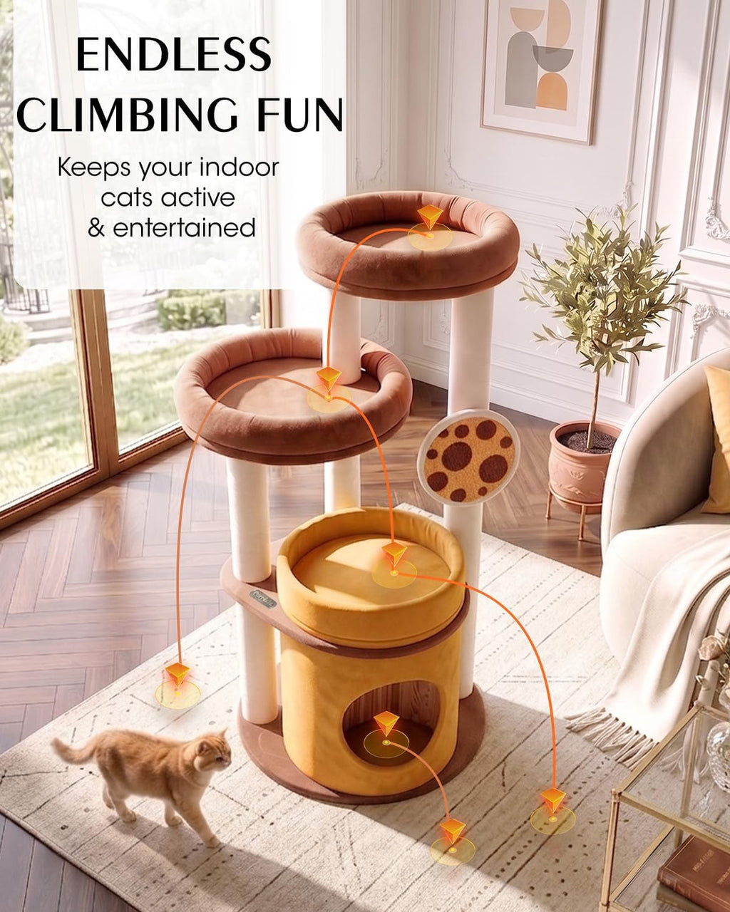 46 inch Cat Tree Tower for Indoor Cats Large Adult, Cozy Cat Condo