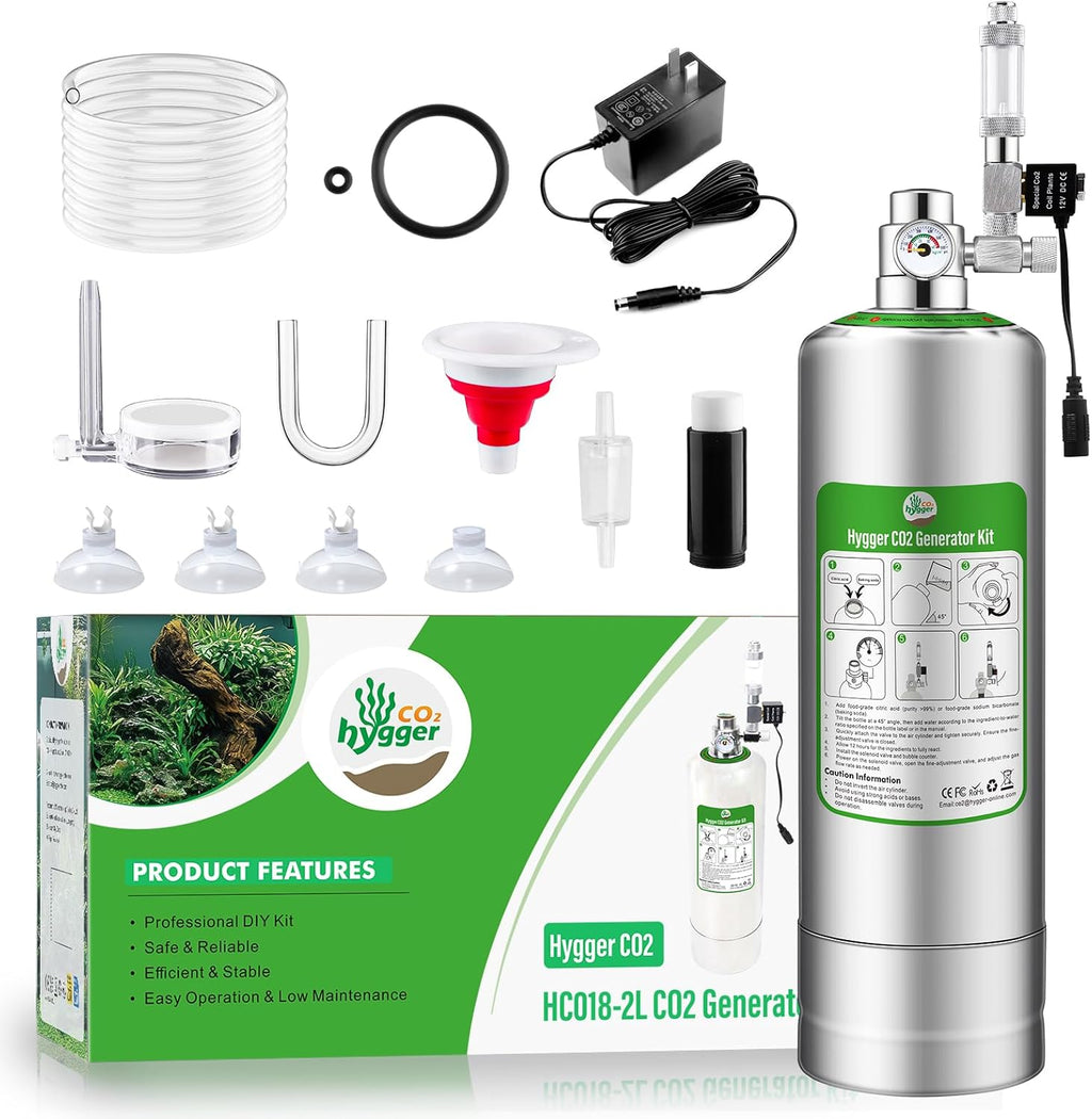 2L Aquarium CO2 Generator System, CO2 System Kit with Regulator and Needle Valve for Aquarium Plants Tanks