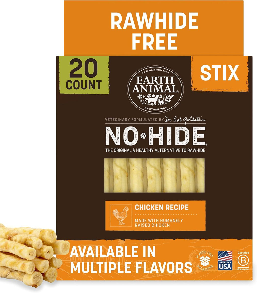 Earth Animal No Hide Stix - Rawhide Free Dog Chews Sticks 20 Count Chicken