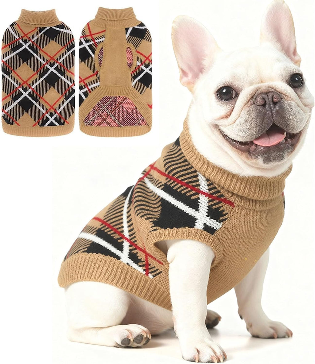 EXPAWLORER Fall Dog Sweater for Small Medium Large Dogs, Plaid Pet Clothes