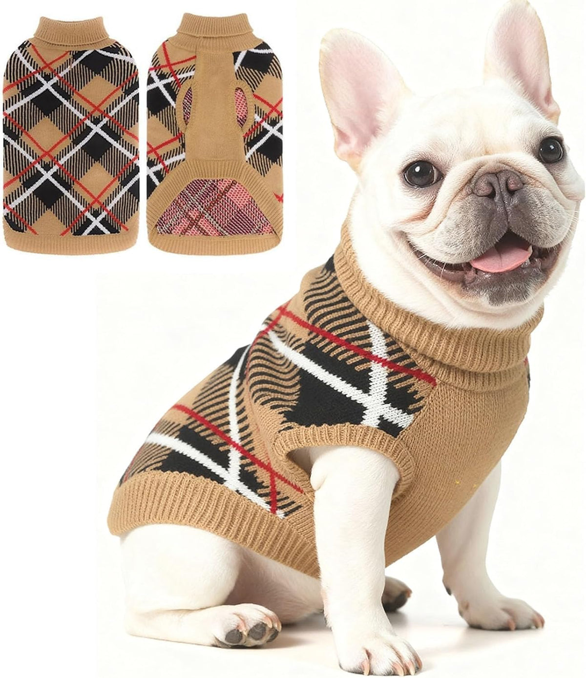 EXPAWLORER Fall Dog Sweater for Small Medium Large Dogs, Plaid Pet Clothes