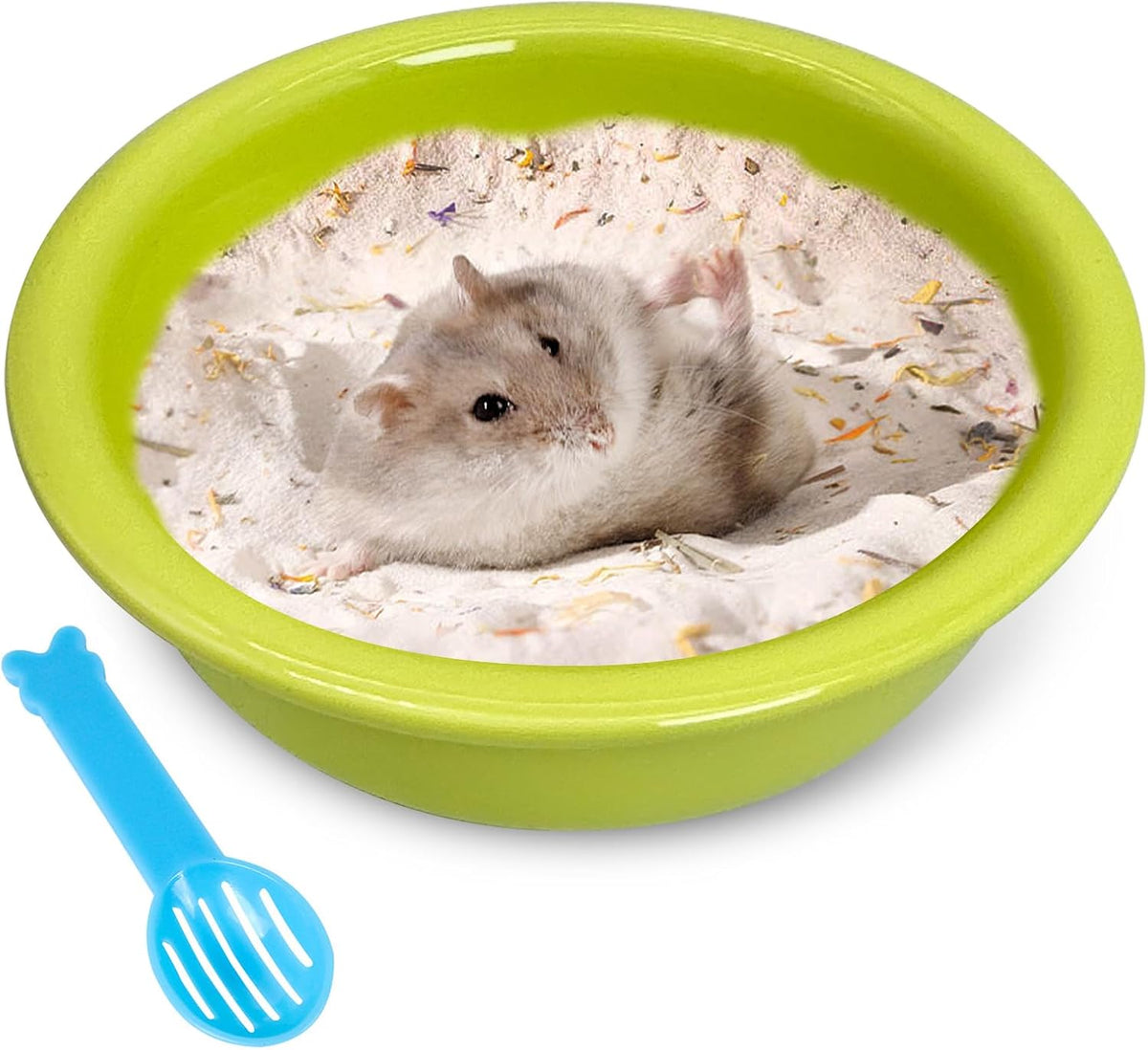 kathson Hamster Sand Bath Box Ceramic Small Animals Shower Bathtub Gerbil Litter Box Mice Bathroom Syrian Hamster Digging Sand Container Cage Accessories for Lemmings (Apple Green)