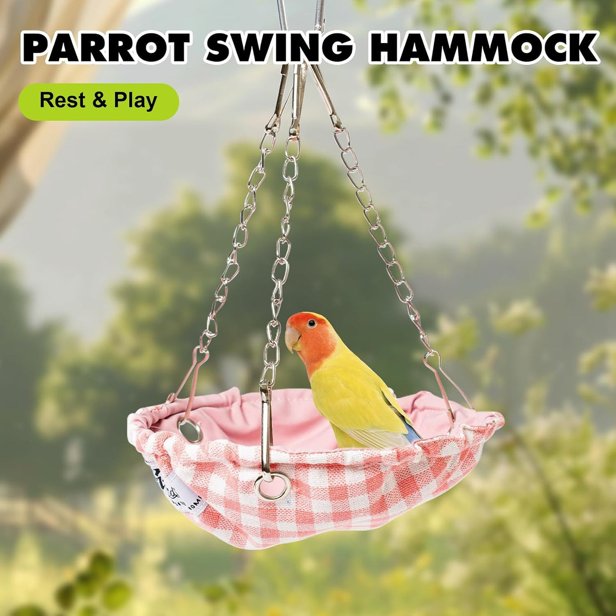 Hanging Bird Bed for Cage, Waterproof Plaid Bird Hammock, Swing Perch for Small Bird, Bird Cage Accessories, Hanging Swing Bed for Parrot, Parakeet, Canary (Pink)