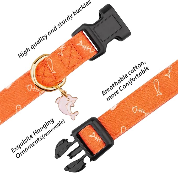 Cotton Handmade Dog Collar Cute and Distinctive Patterns Orange Fish - Image 2