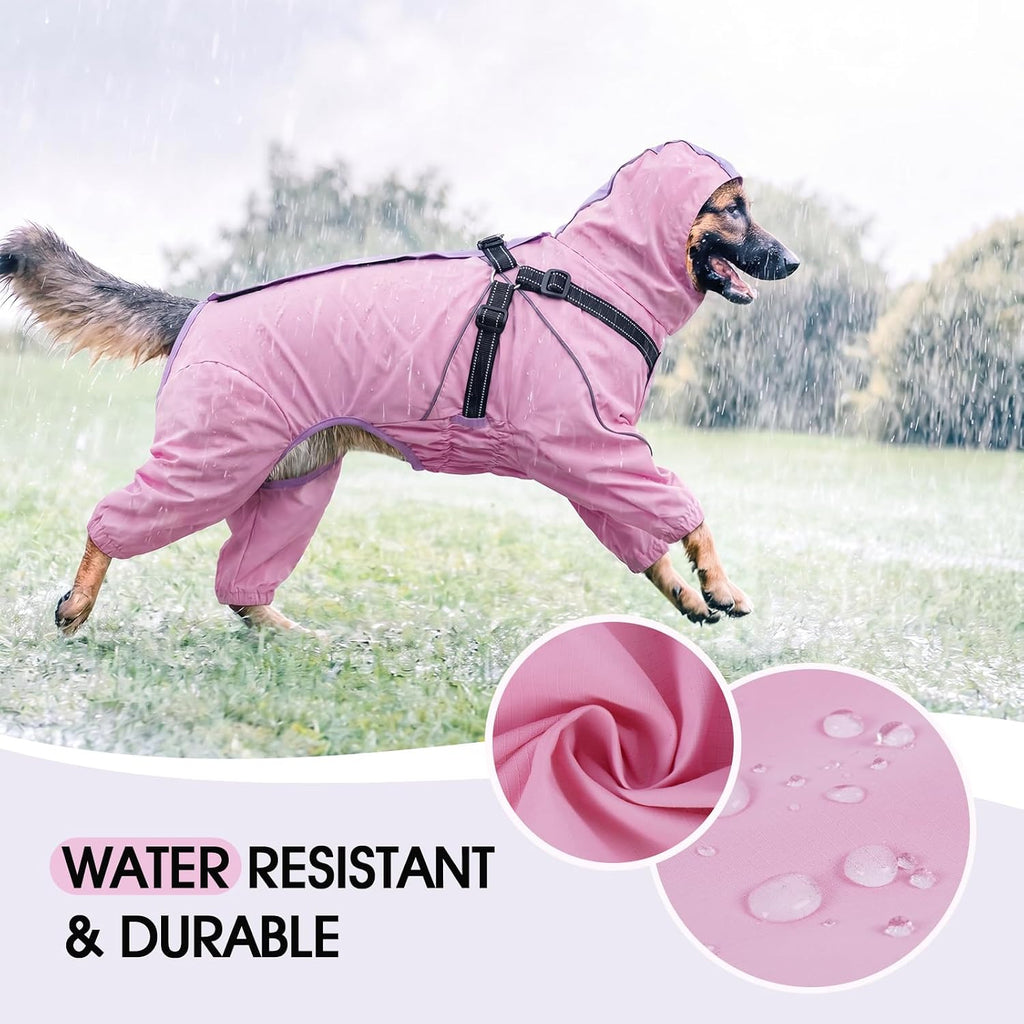 Lelepet Waterproof Dog Jacket with Hood, Full Body Dog Raincoat, Pink, S