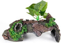 9.25" Large Aquarium Decor Hideout Cave Resin Hollow Tree Trunk with Plant