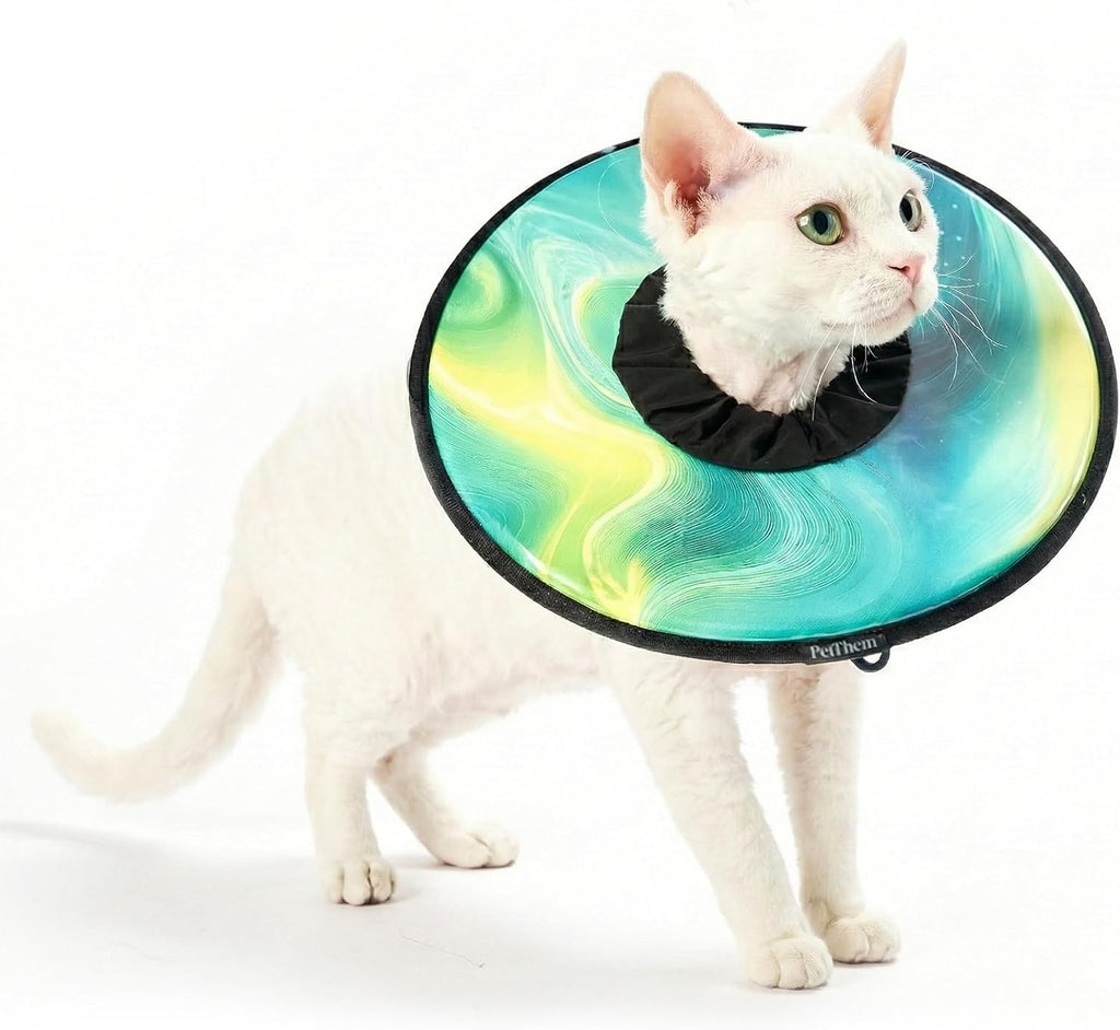 PetThem Soft Cat Cone Collar, Adjustable Cat Recovery Collar, After Surgery Protection, Waterproof & Easy to Clean, Lightweight Elizabethan Collar for Cats and Small Dogs (Astral Depth, S)