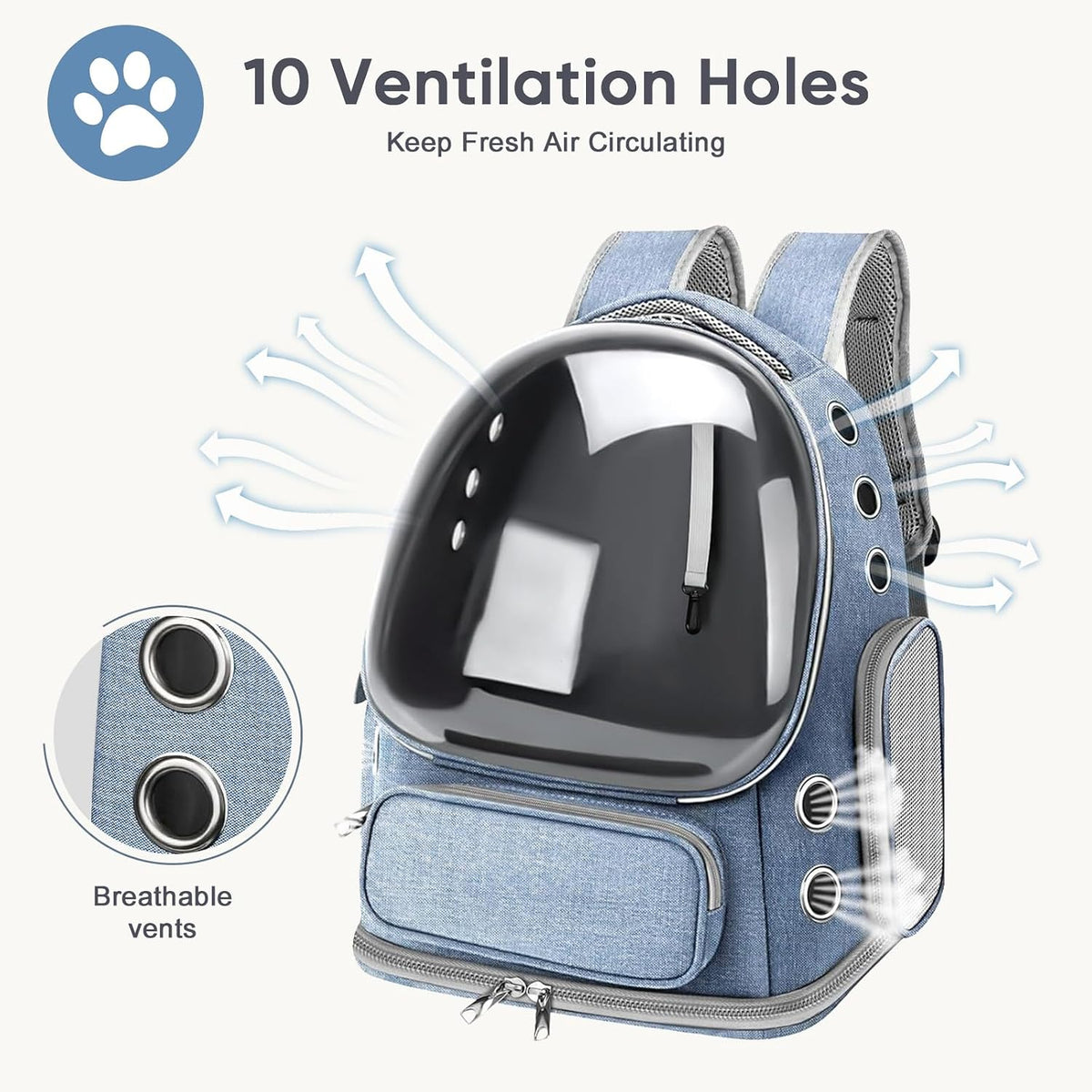 Cat Backpack Carrier, Breathable Cat Bubble Backpack for Kitty & Small Dog, Large Space Cat Carrier Backpack, Foldable Airline Approved Carrier for Trip Vet Travel up to 18lbs（Blue）
