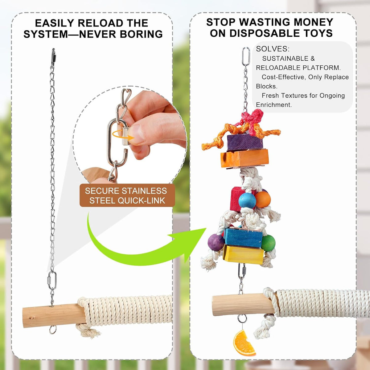 Ultra Large Bird Swing Perch Toys for Macaws.21.6" &4LB Refillable Chew Toy